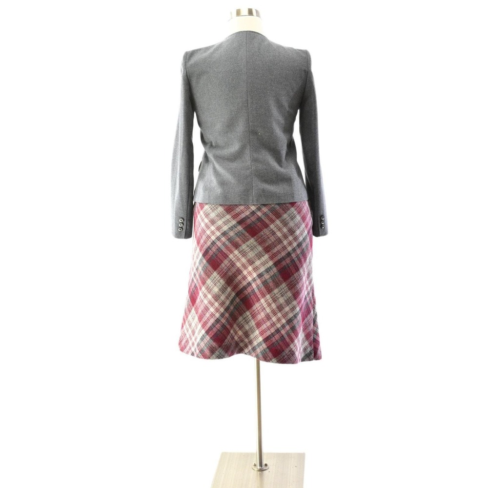 Vintage Burgundy Plaid Skirt Suit Set Womens M 70s Gray Collarless Levis Blazer - Picture 2 of 5